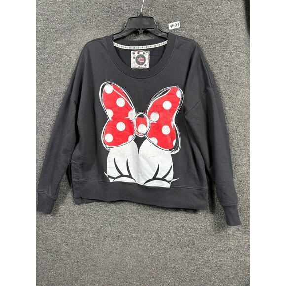 Disney Minnie Mouse Sweatshirt Womens Medium Black Red Crewneck Rocks the Dots - Picture 1 of 8